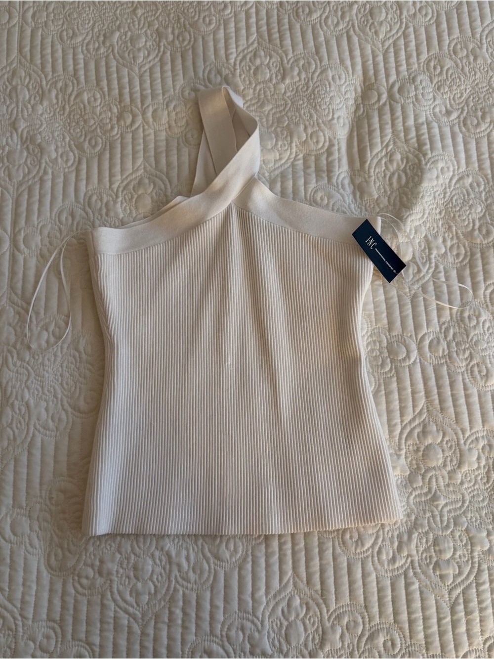 NWT INC International Concepts White Ribbed Halter Sweater Tank Top Size Small
